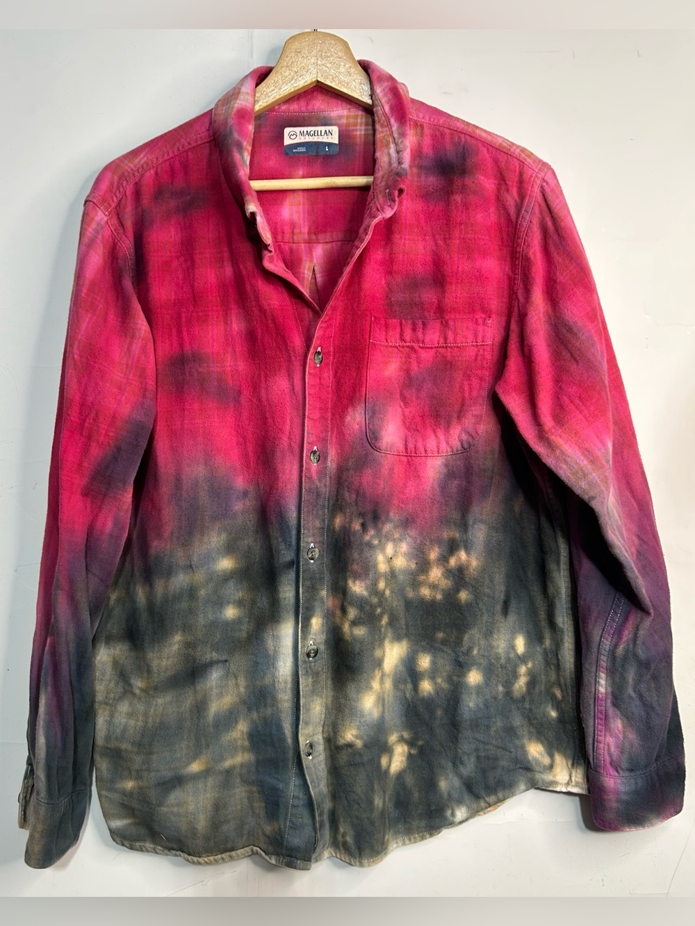 Magellan Pink Ombre Tie Dye Button Front Long Sleeve Shirt Large